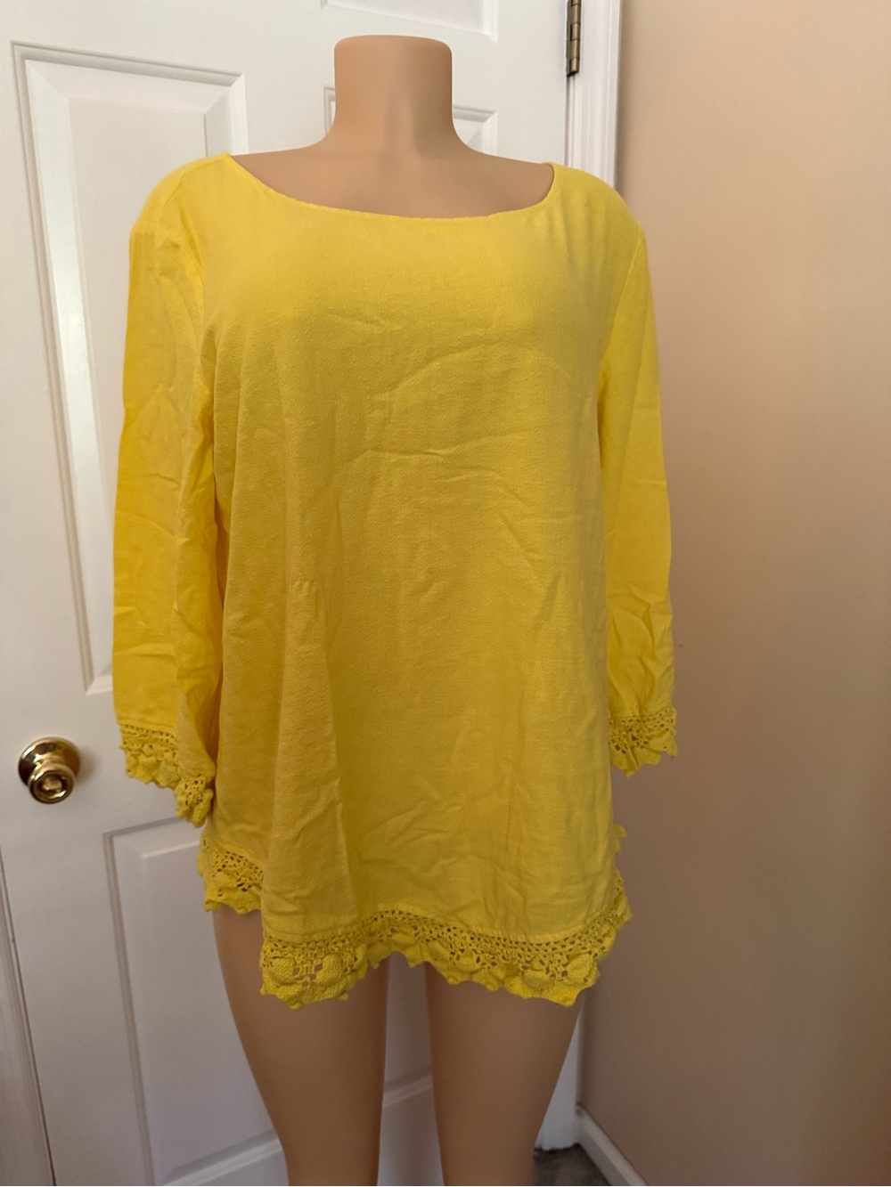 Soft Surroundings Sunny Yellow Crochet-Trim Tunic